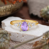 3 Prong Classic Pear Cut Side Stone Amethyst Engagement Ring